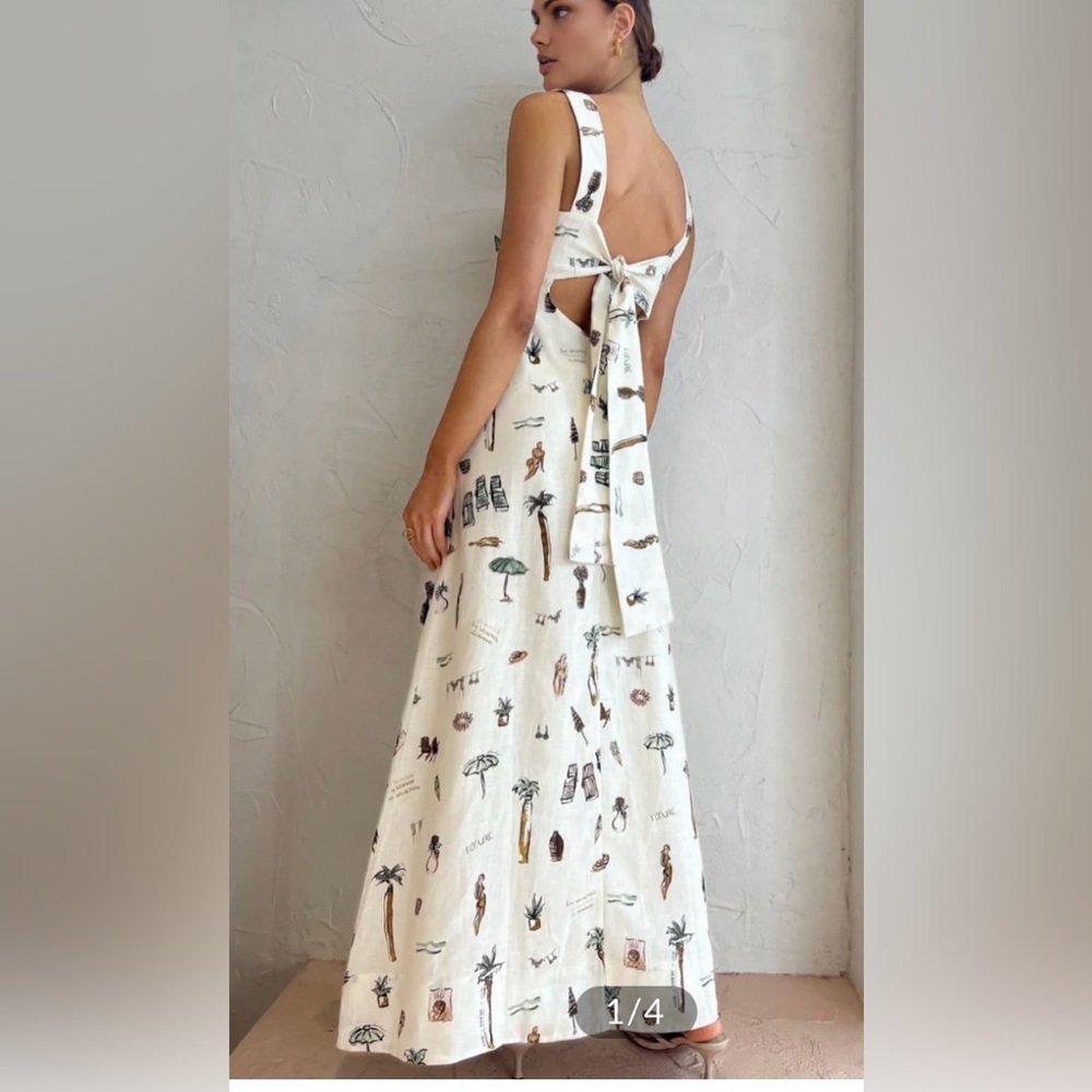 Tropical printed knot long dress